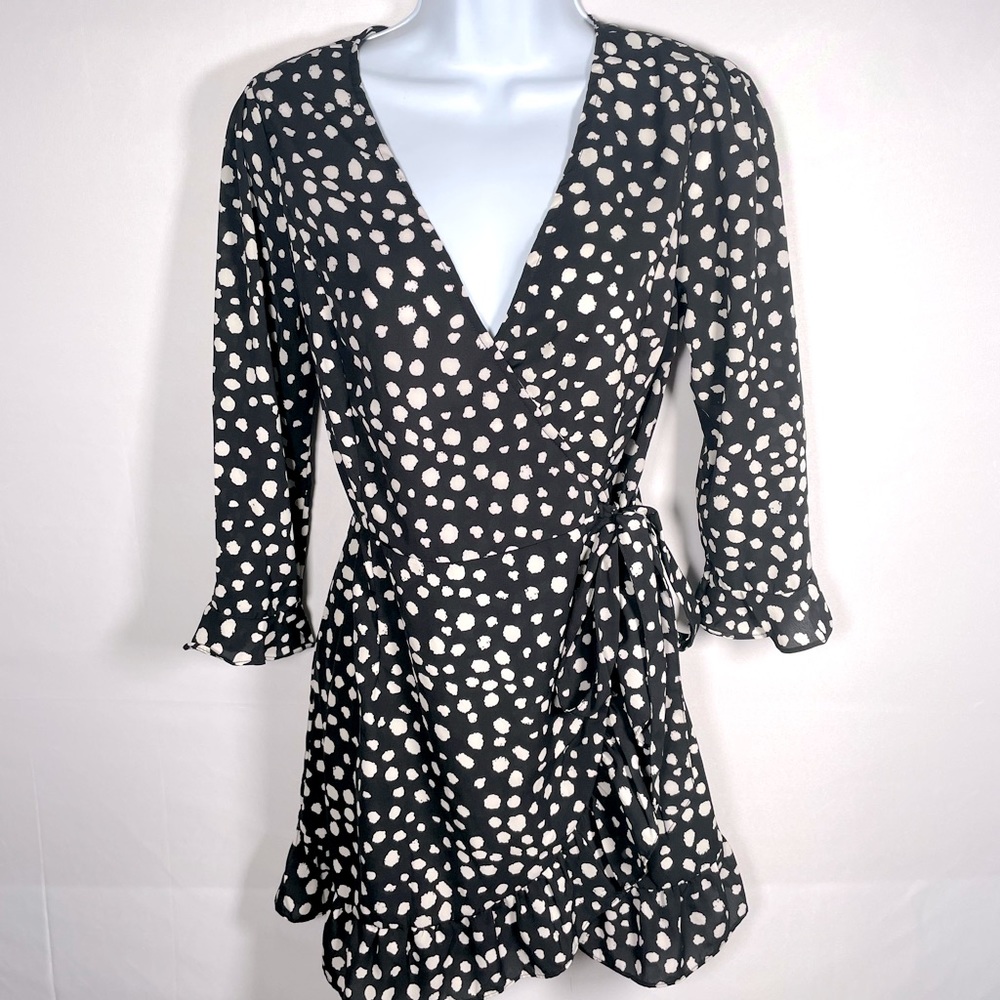 Brave Soul Black and White Wrap Dress Size Extra Small Polka Dots